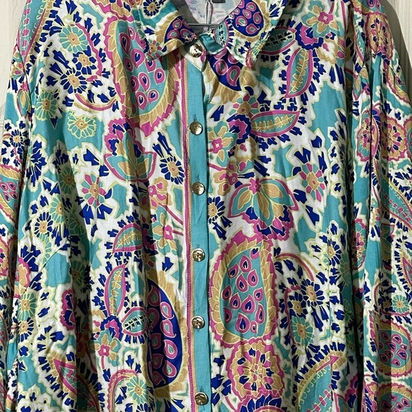 Haute Hippie print colorful button down shirt 3x - Picture 3 of 10